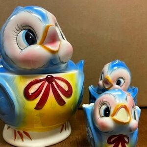 Vintage Lefton Bluebird Cookie Jar, Cream and Sugar